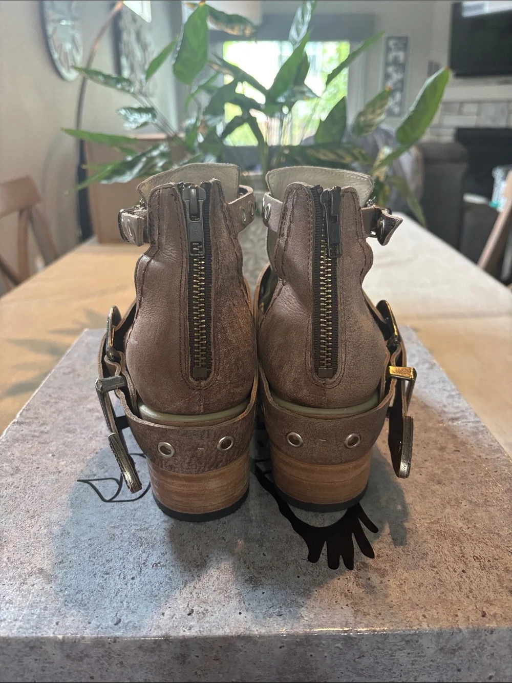 Freebird by Steven Carson Brown Leather Buckle Ankle Boots with Grommet Detail. - Picture 4 of 6